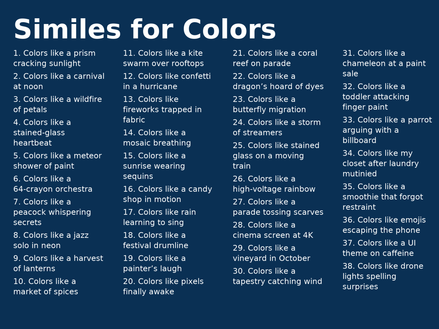 50 Similes For Colors: Colorful Analogies – Figurative Devices